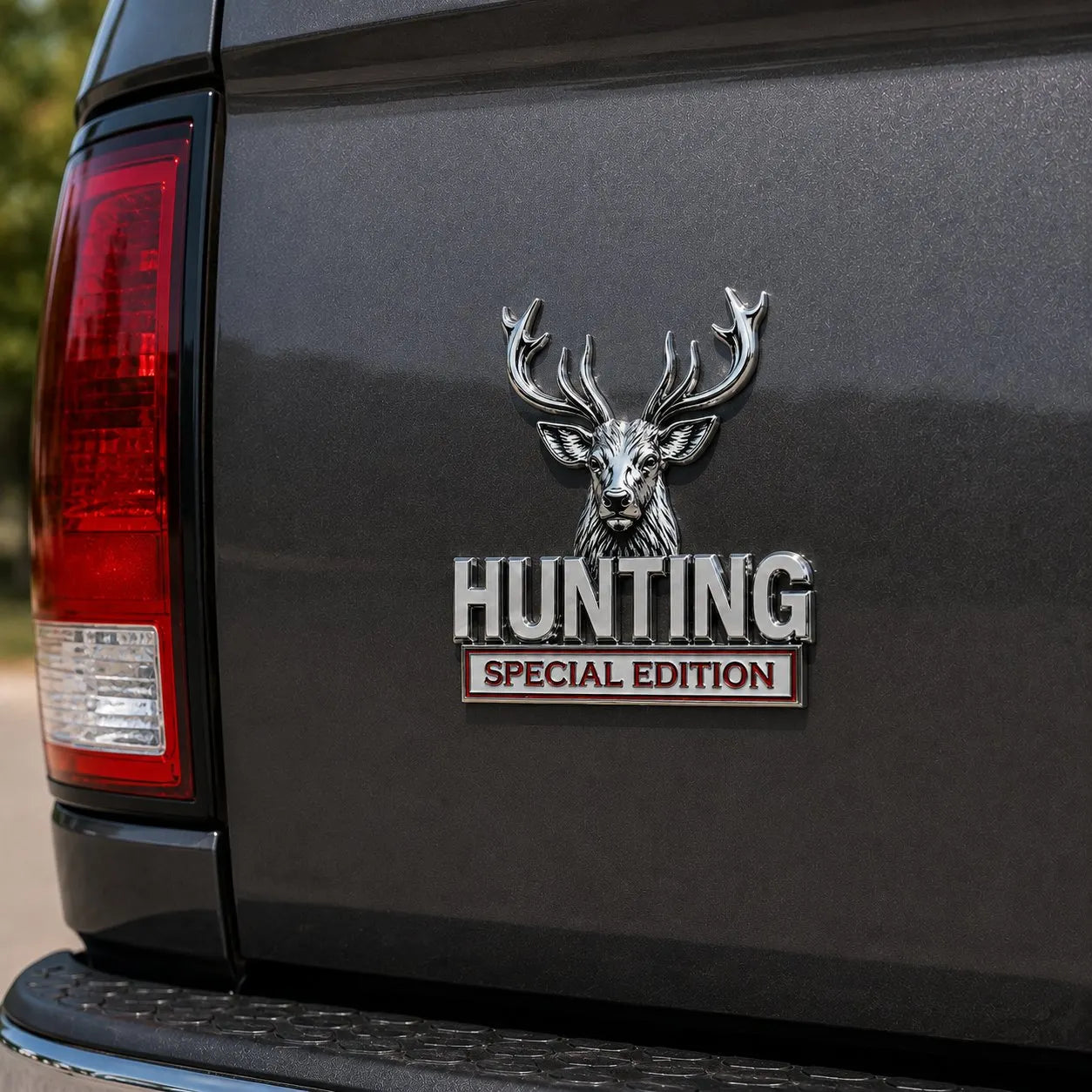 🦌 HUNTING Edycja Specjalna - metalowy emblemat 3D chromowany na samochód