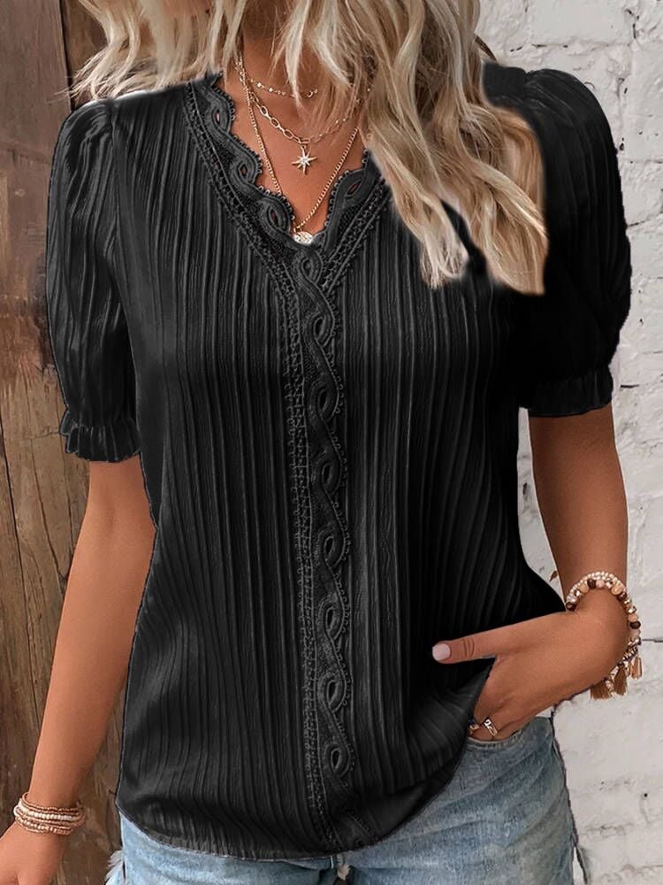 (🎁2024 New Year Hot Sale🎁)Limited Stock🔥V Neck Plain Lace Elegant Shirt(Kup 2 Darmowa Wysyłka)