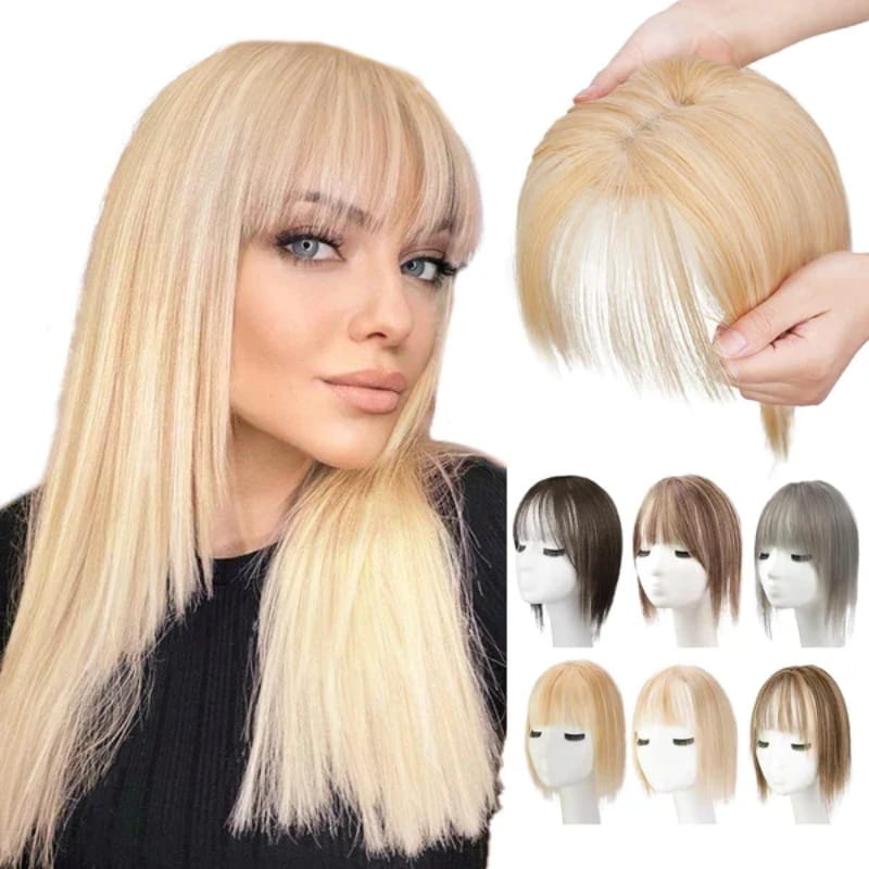Toppers de păr natural cu breton pentru femei