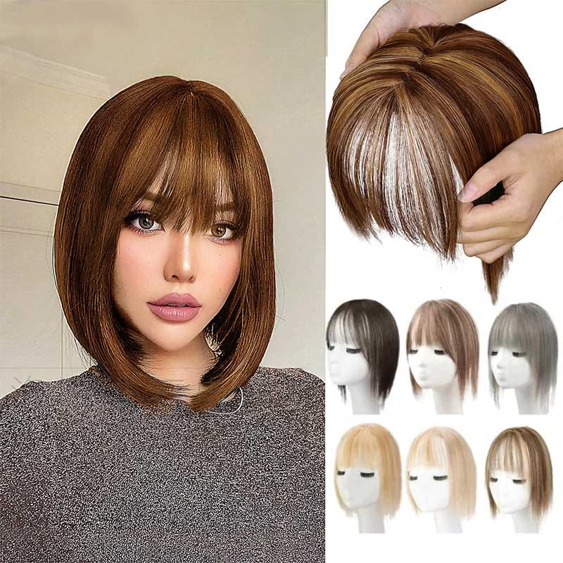 Toppers de păr natural cu breton pentru femei