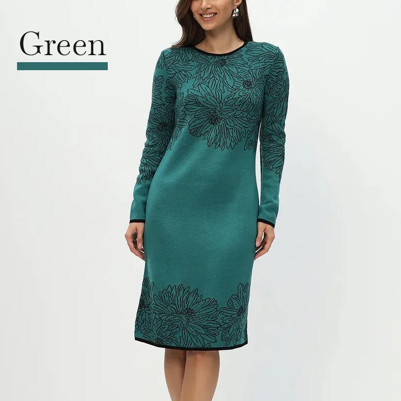 💃2025 Nowość w przedsprzedaży✨Nadrukowana prosta sukienka z długim rękawem i dekoltem w serek