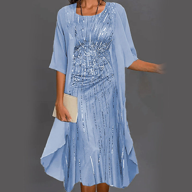 Elegancki 2-częściowy zestaw: bluzka z półrękawkiem + sukienka