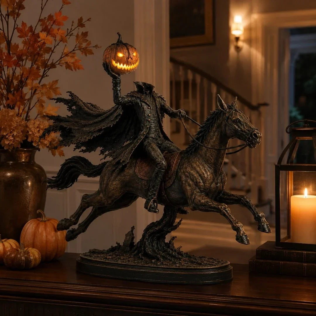 Figurka LED Jeźdźca Bez Głowy Midnight Chase – dekoracja na Halloween