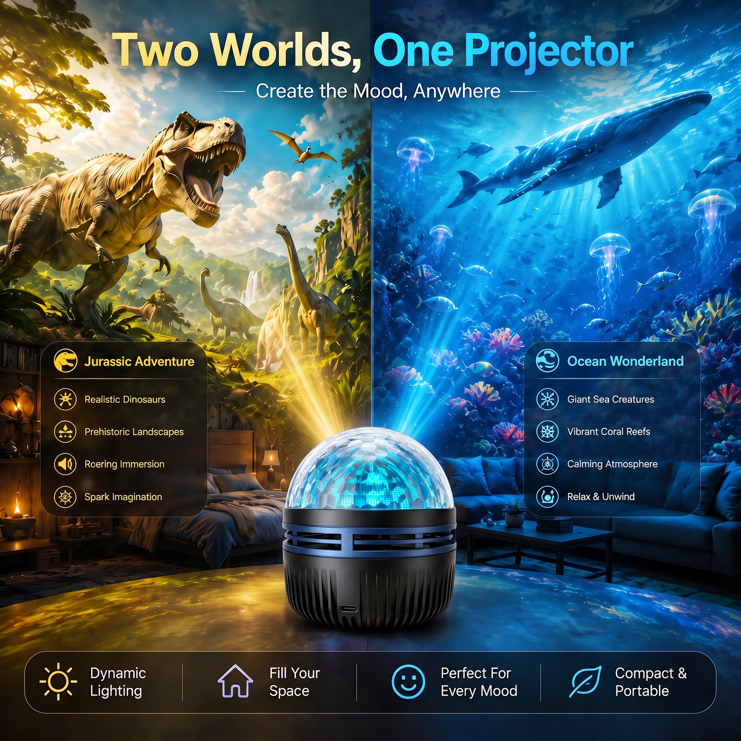 🦖🎁360° Inteligentny holograficzny projektor rozgwieżdżonego nieba (HD Smart Dynamic 5D)