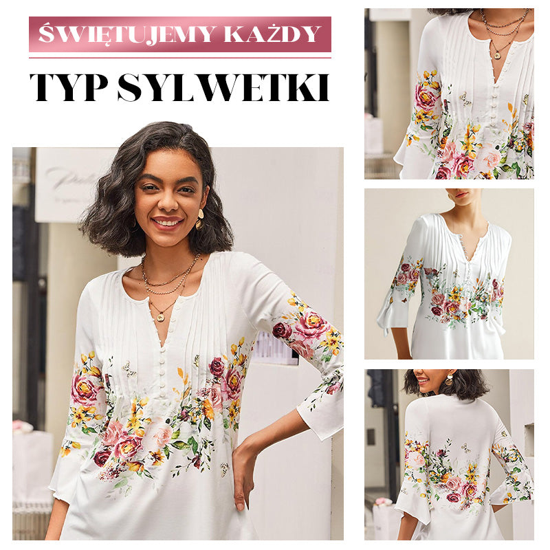 🌺 Damska koszula z dekoltem w serek z nadrukiem✨