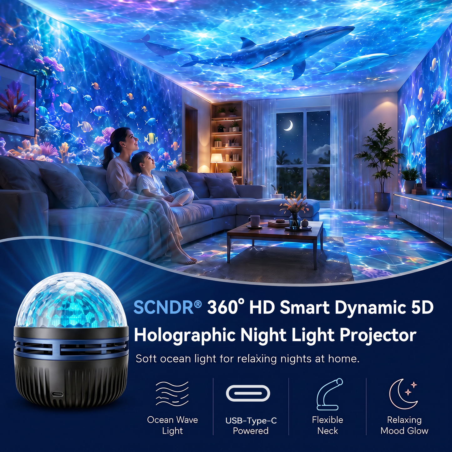 🦖🎁360° Inteligentny holograficzny projektor rozgwieżdżonego nieba (HD Smart Dynamic 5D)