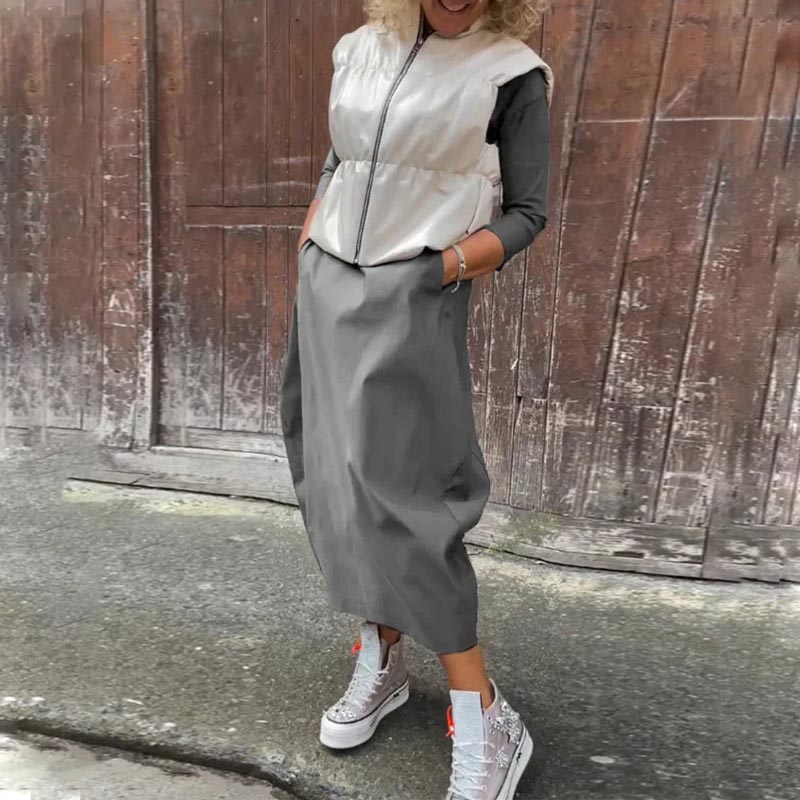 Prosta elegancka sukienka dla kobiet z kieszenią