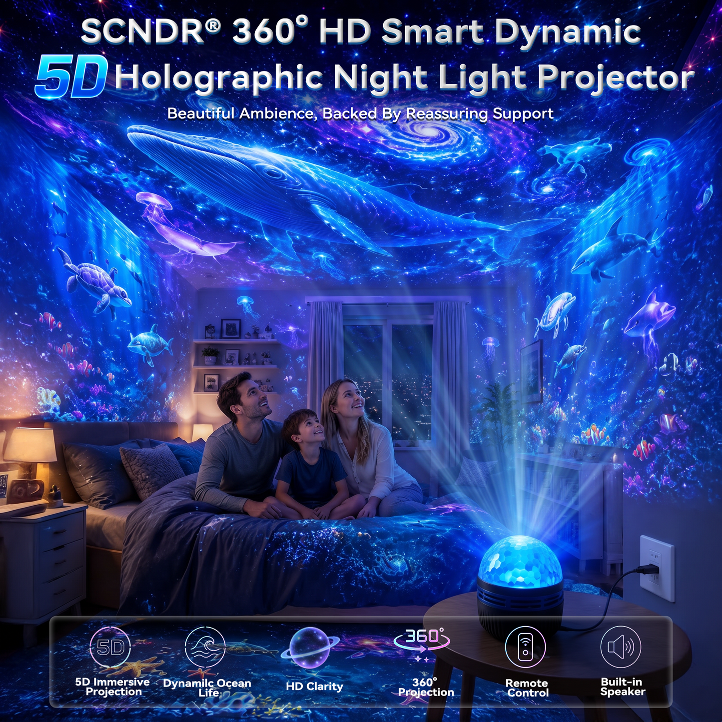 🦖🎁360° Inteligentny holograficzny projektor rozgwieżdżonego nieba (HD Smart Dynamic 5D)