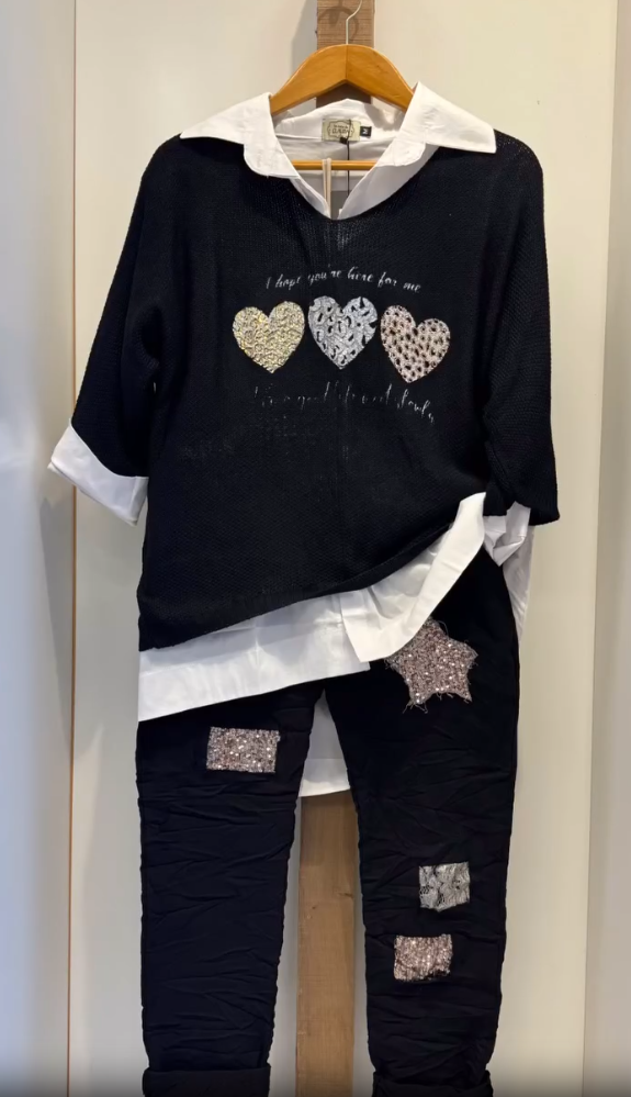 Damski, codzienny garnitur, koszula, sweter i spodnie