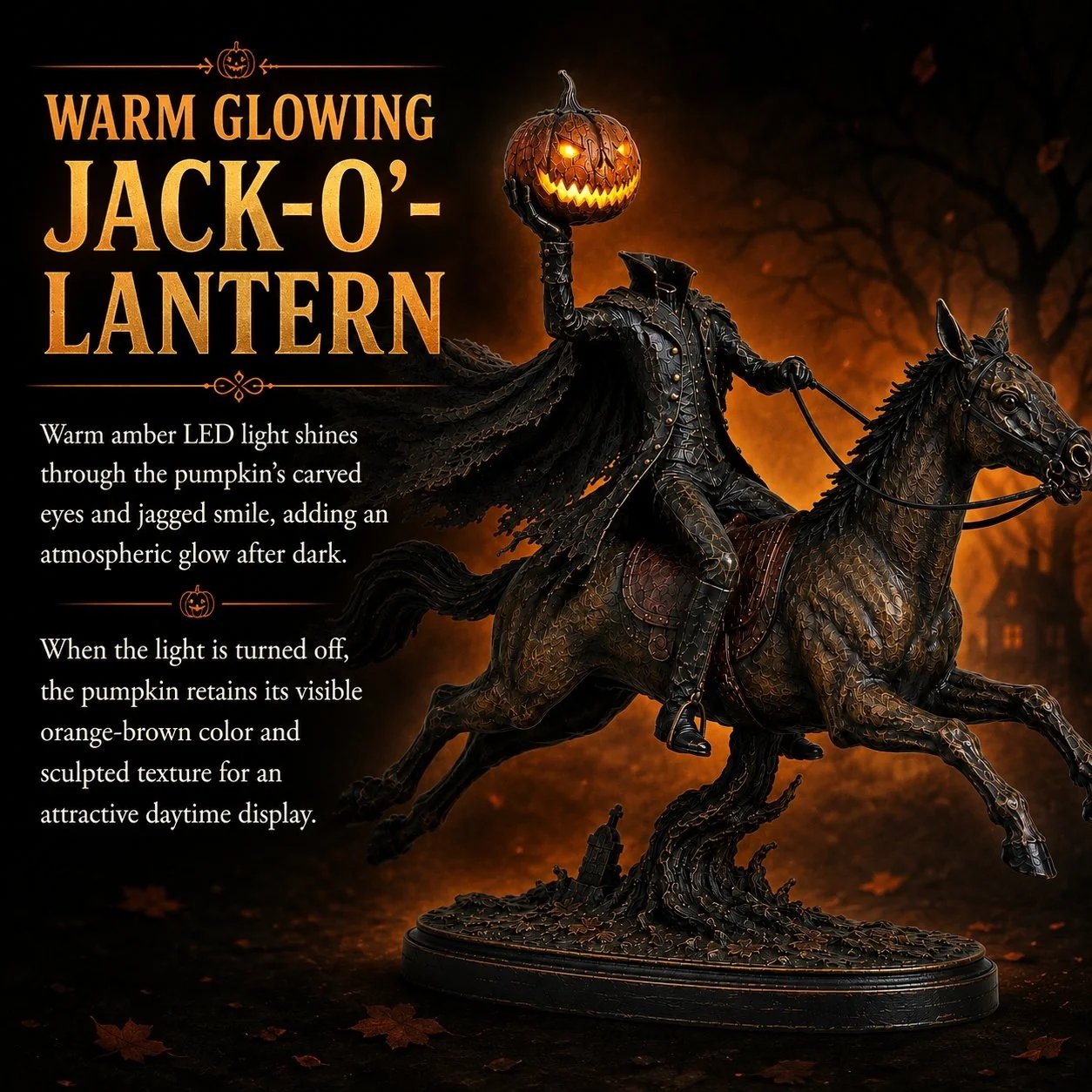 Figurka LED Jeźdźca Bez Głowy Midnight Chase – dekoracja na Halloween