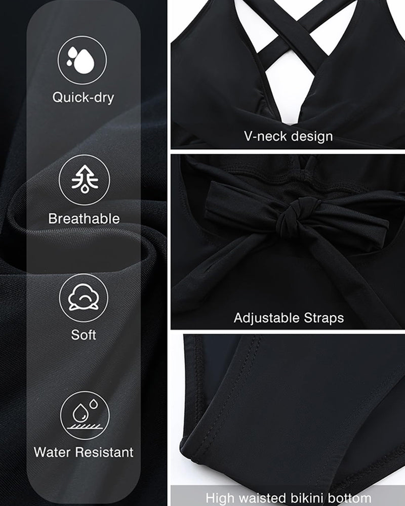 Głęboki dekolt w serek, kostium kąpielowy z falbankami na plecach