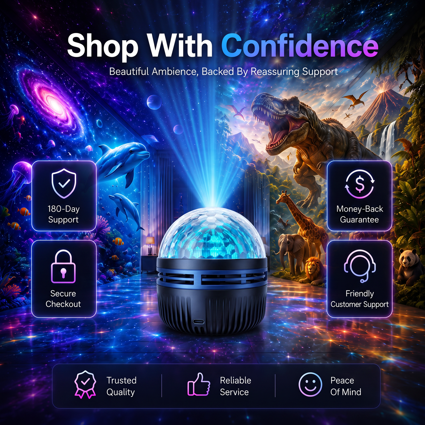 🦖🎁360° Inteligentny holograficzny projektor rozgwieżdżonego nieba (HD Smart Dynamic 5D)
