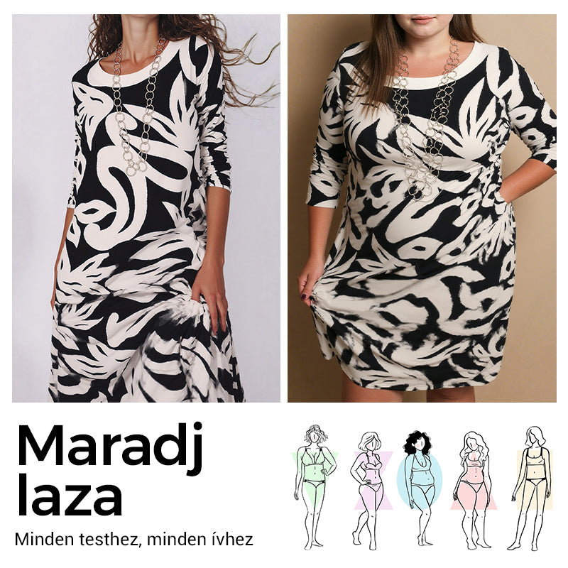 🌼Elegancka, luźna, z okrągłym dekoltem, wzorzysta sukienka damska