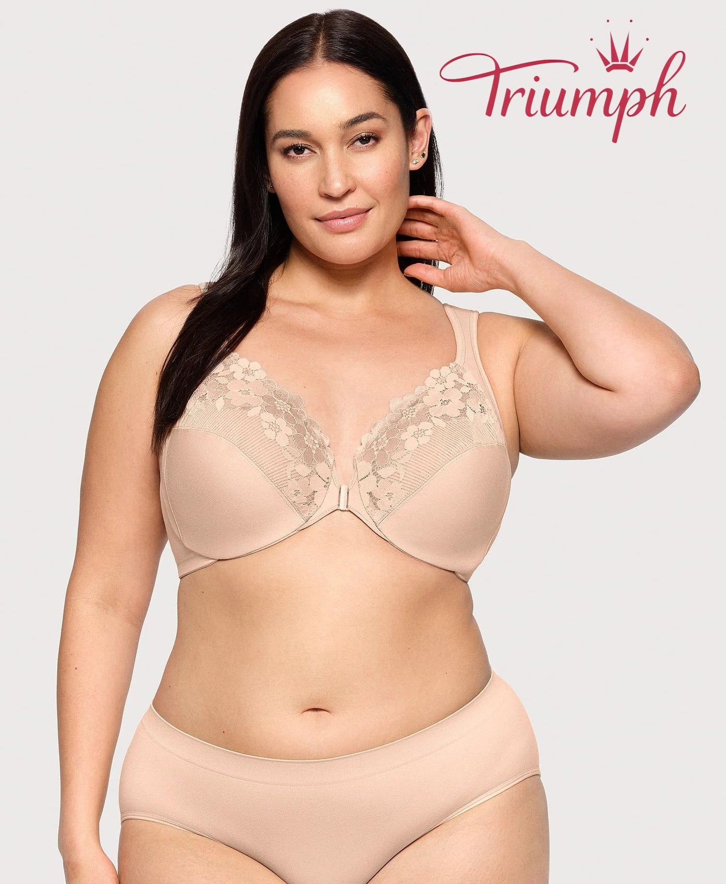 Triumph - (3 sztuki) bawełniany biustonosz typu bralette z haftowaną koronką, zapięcie z przodu