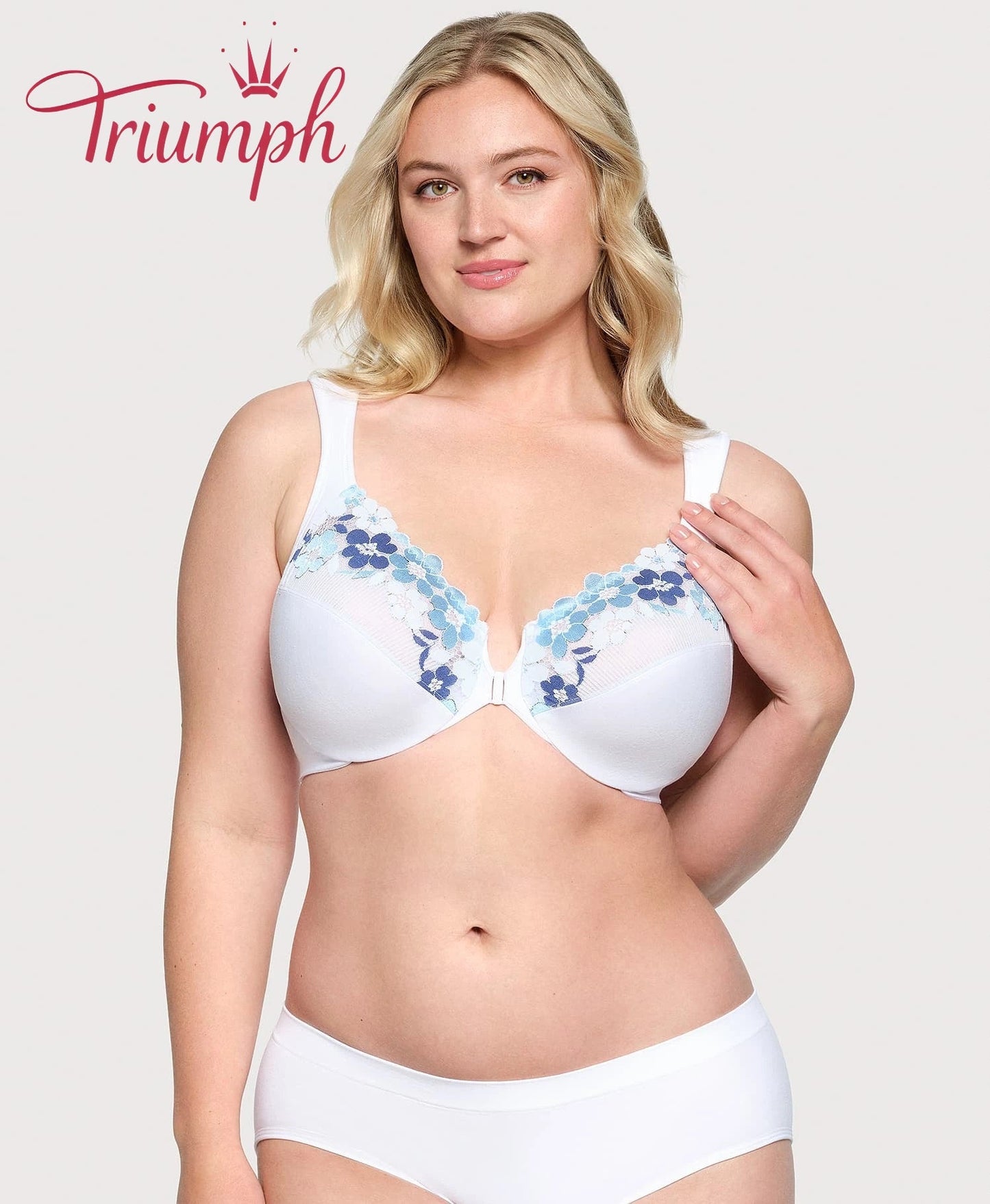 Triumph - (3 sztuki) Biustonosz bawełniany z haftowaną koronką, zapięcie z przodu