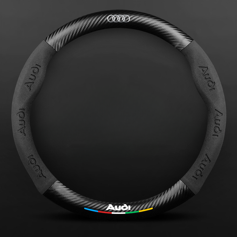 TrackVibe | Czarny pokrowiec na kierownicę z zamszu węglowego – antypoślizgowy i odporny na zużycie