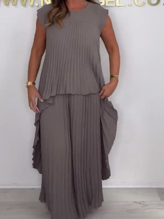 💖Plisowana bluzka z krótkim rękawem i luźne spodnie