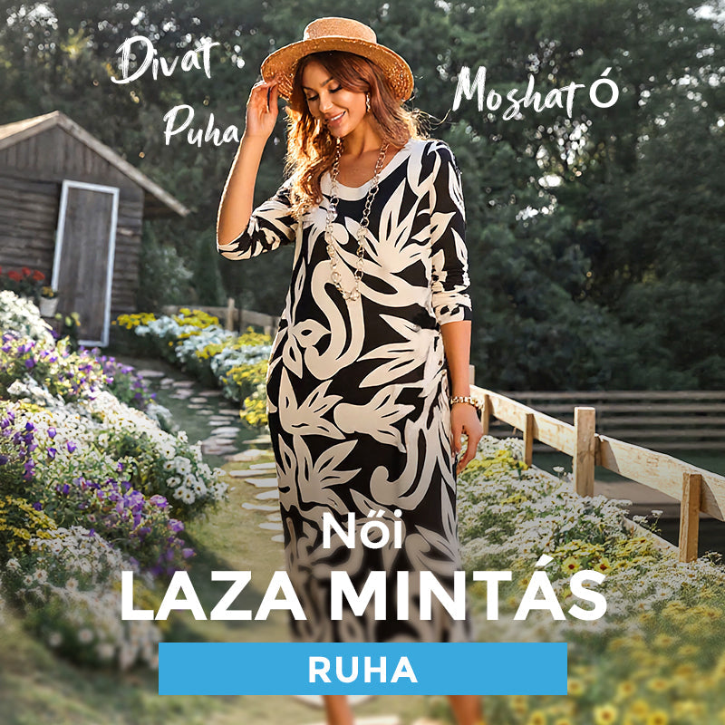 🌼Elegancka, luźna, z okrągłym dekoltem, wzorzysta sukienka damska