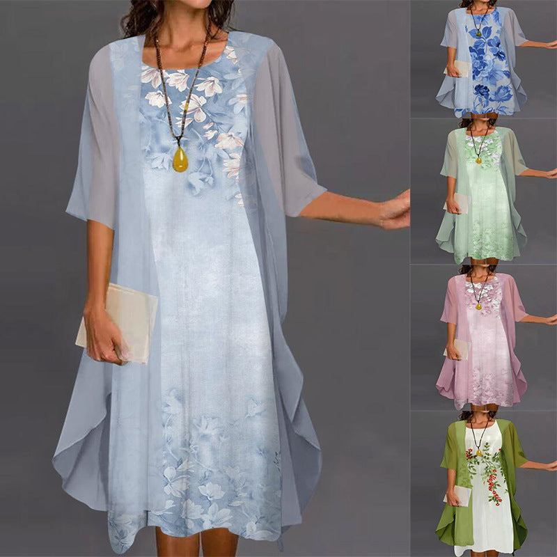 🥰 Elegancki dwuczęściowy strój: top z krótkim rękawem + sukienka