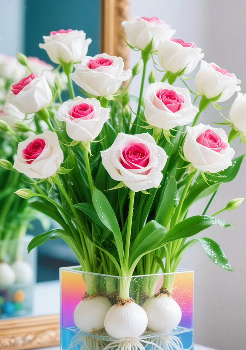 🌈Hydroponiczne, rzadkie, dwukolorowe cebulki róż: kolorowy cud natury 🌹