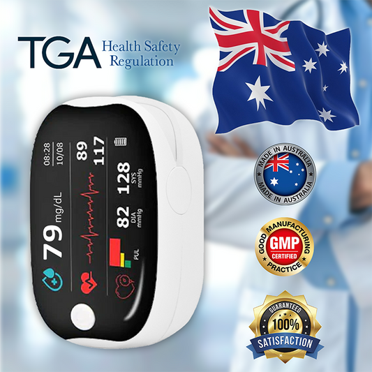 【🎁Oferta świąteczna🎄】Pulsoksymetr na palec GlucoSense z klipsem – wersja angielska (czterokolorowa dioda LED)