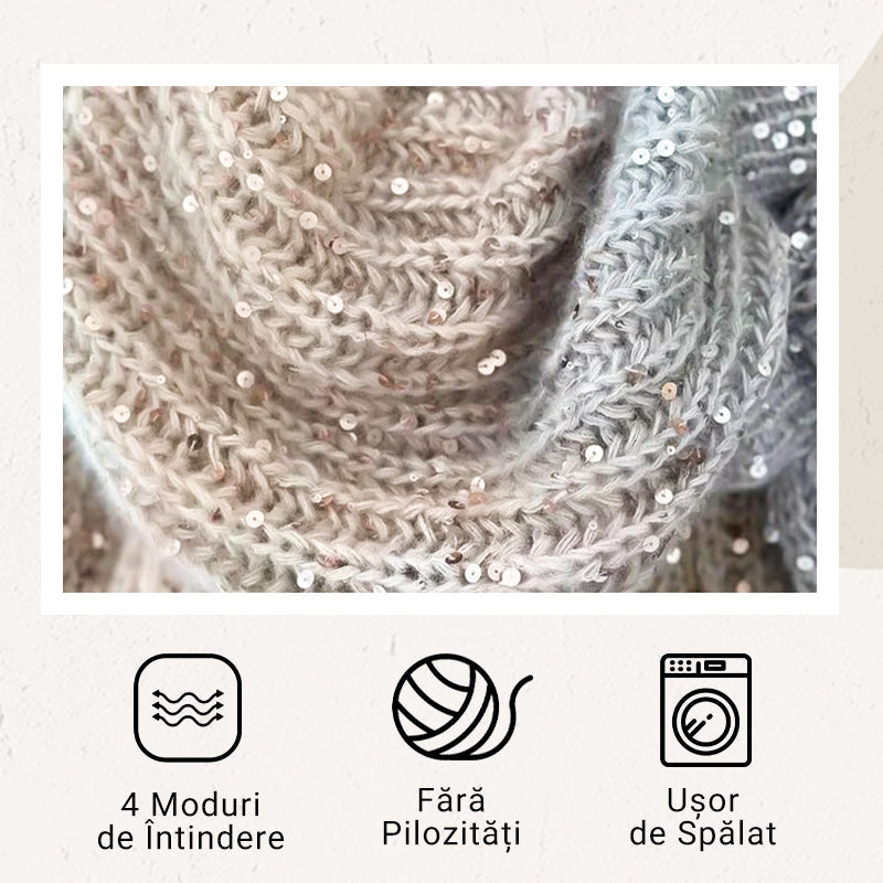 【Nowości 2025】Damski sweter z dzianiny z cekinami i zamkiem błyskawicznym na całej długości
