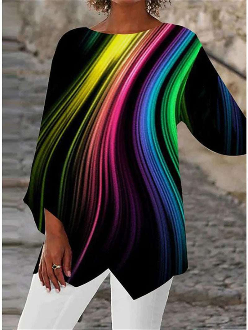 [S-5XL]Nowa 2025 koszula z nadrukiem, okrągłym dekoltem i długim rękawem