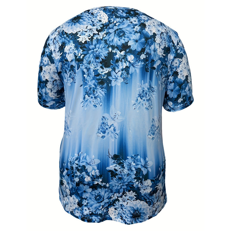 👚 60% ZNIŻKI! 🌸 Elegancki damski top z krótkim rękawem i kwiatowym nadrukiem - lekki materiał, romantyczny design, idealny na ciepłe dni ☀️