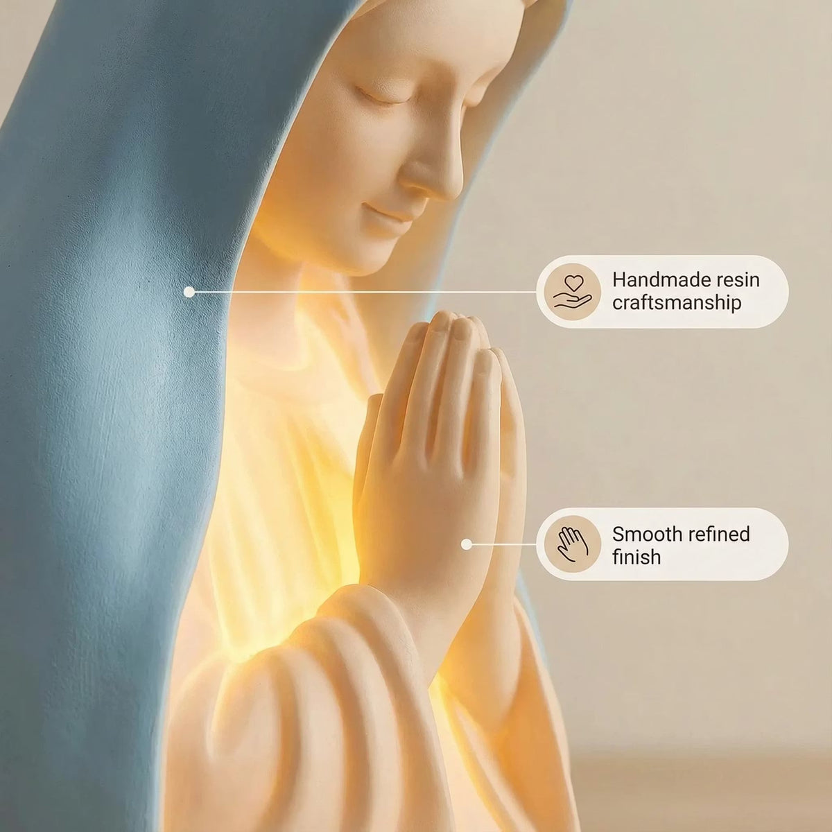 ✝️ Ręcznie robiona lampka nocna z żywicy przedstawiająca Matkę Boską – delikatny blask pokoju i ochrony