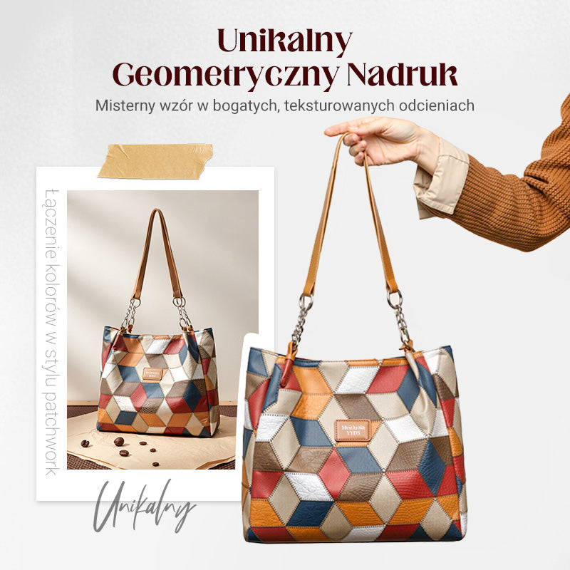 🥳 👜Modna torba typu tote z geometrycznym wzorem i dużą pojemnością