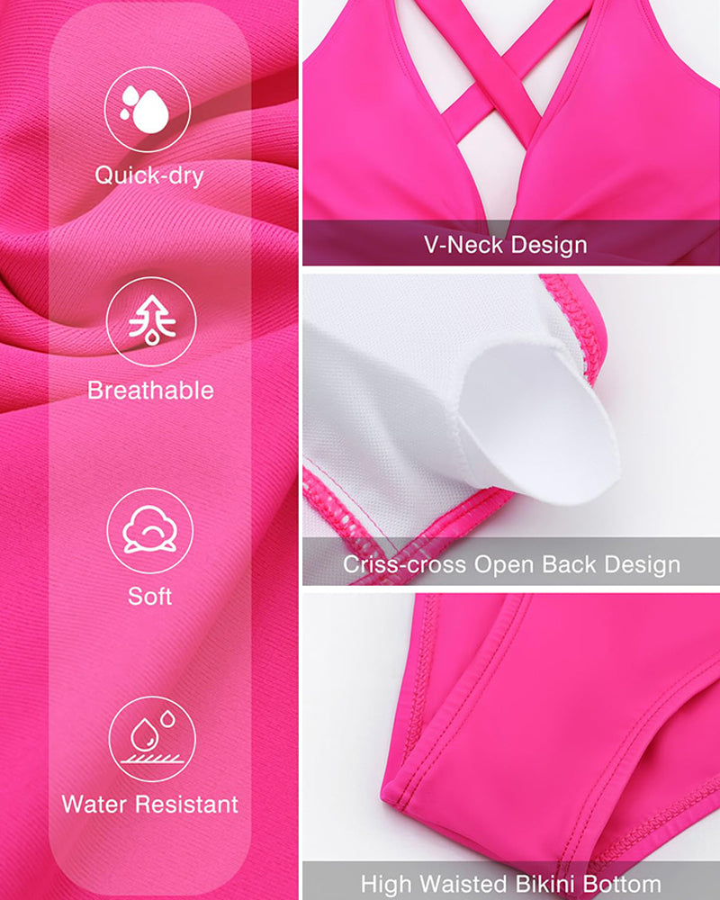 Głęboki dekolt w serek, kostium kąpielowy z falbankami na plecach