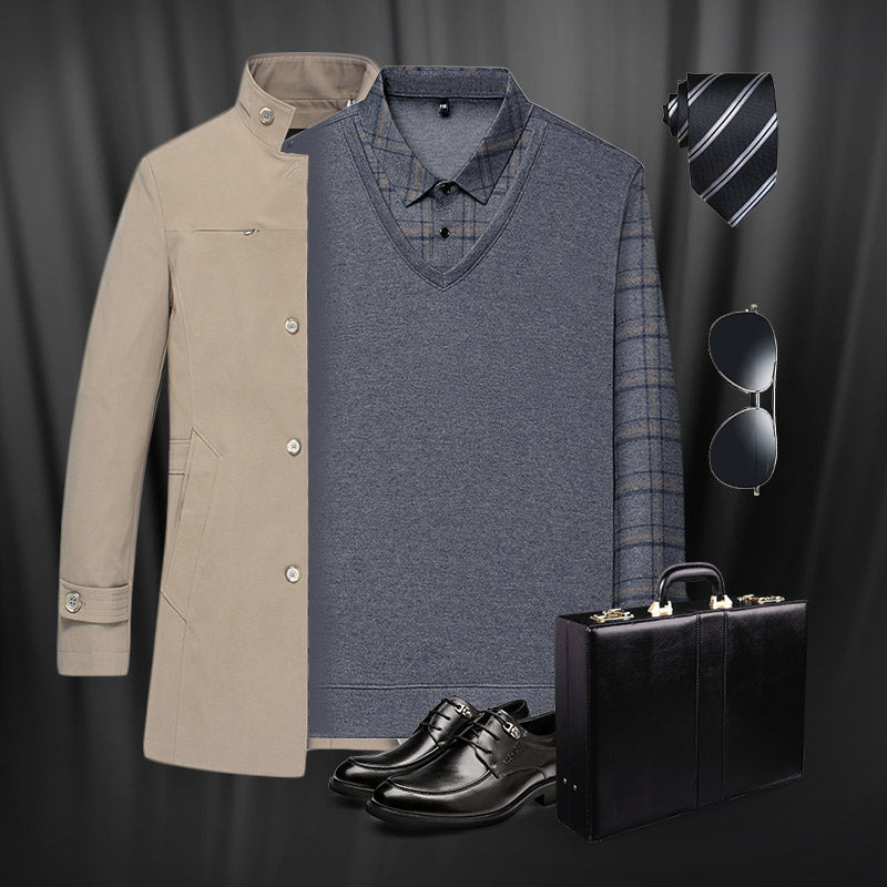 Dwuczęściowa męska koszula ze stójką Fake z długim rękawem