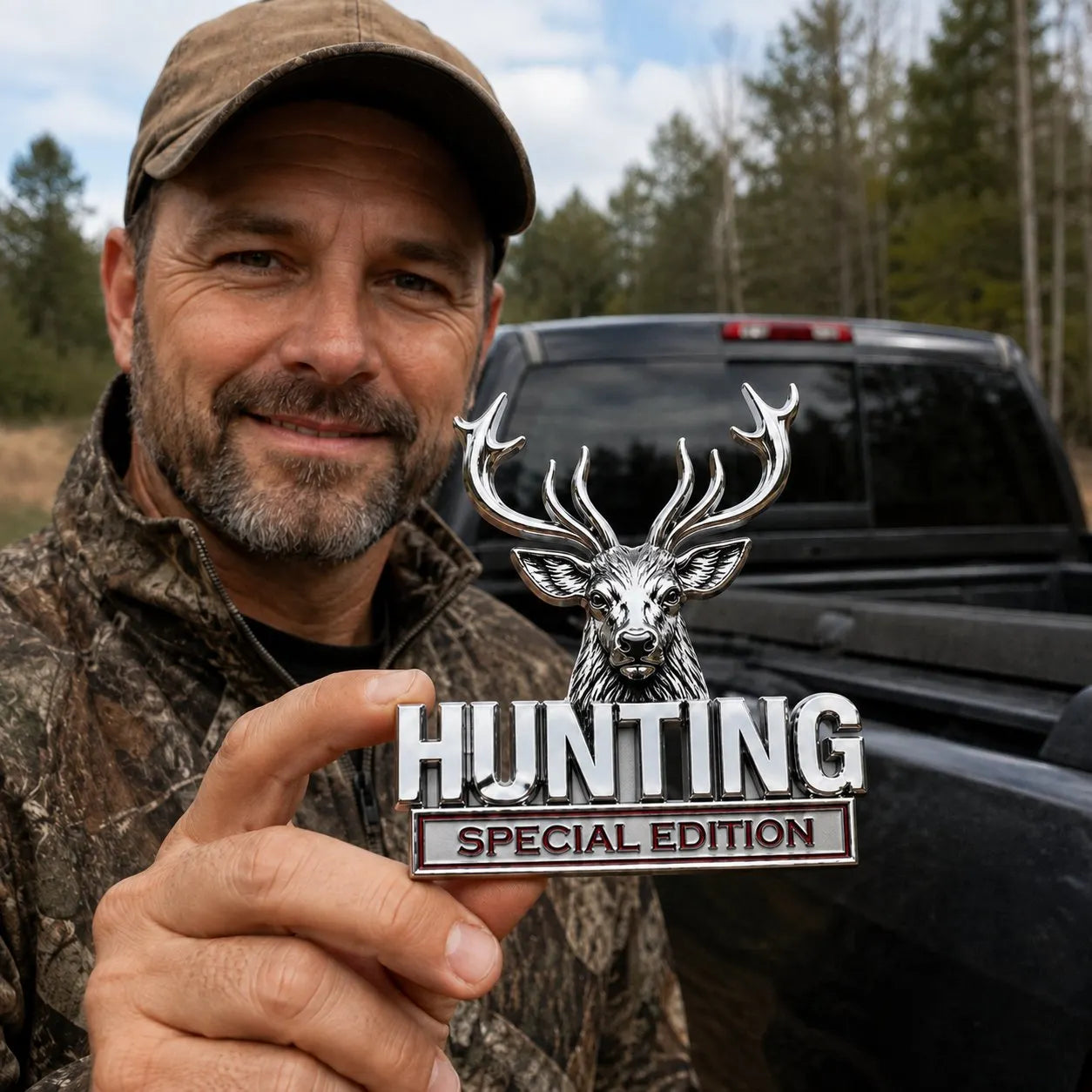 🦌 HUNTING Edycja Specjalna - metalowy emblemat 3D chromowany na samochód