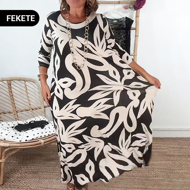 🌼Elegancka, luźna, z okrągłym dekoltem, wzorzysta sukienka damska