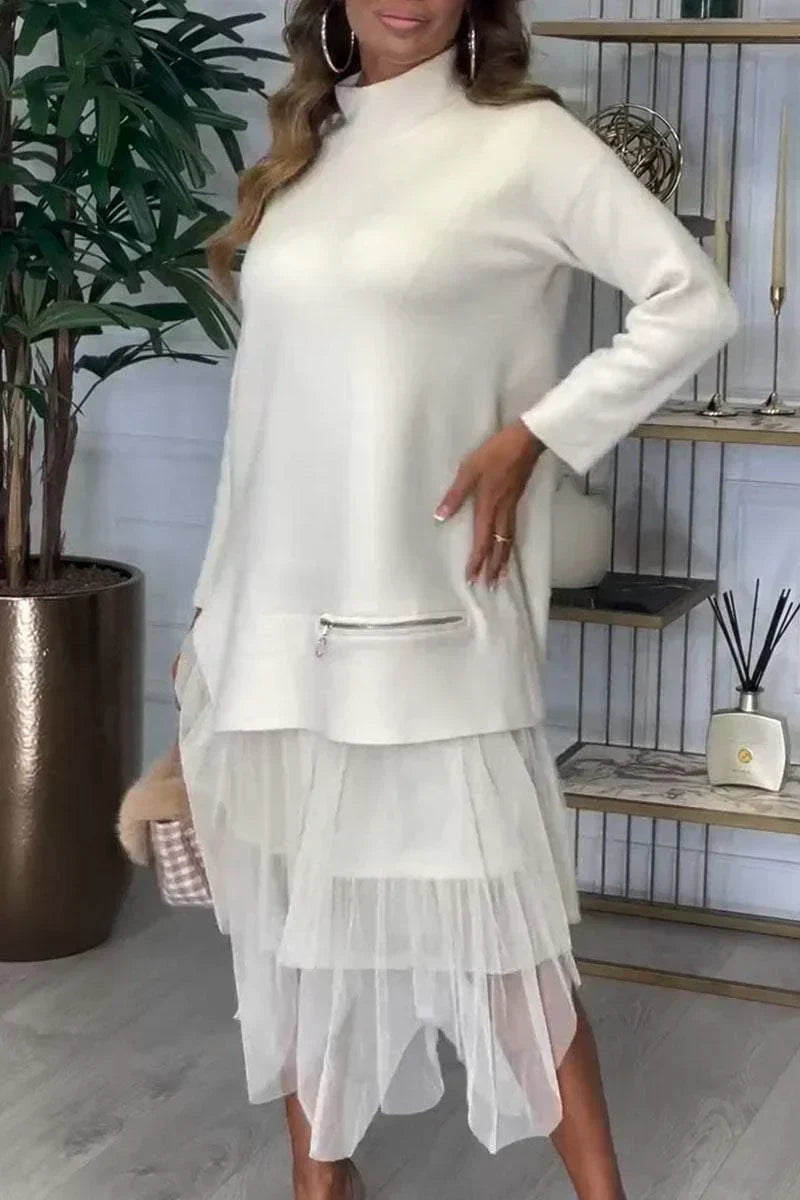 Damska sukienka na co dzień z siateczki w jednolitym kolorze