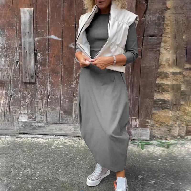 Prosta elegancka sukienka dla kobiet z kieszenią