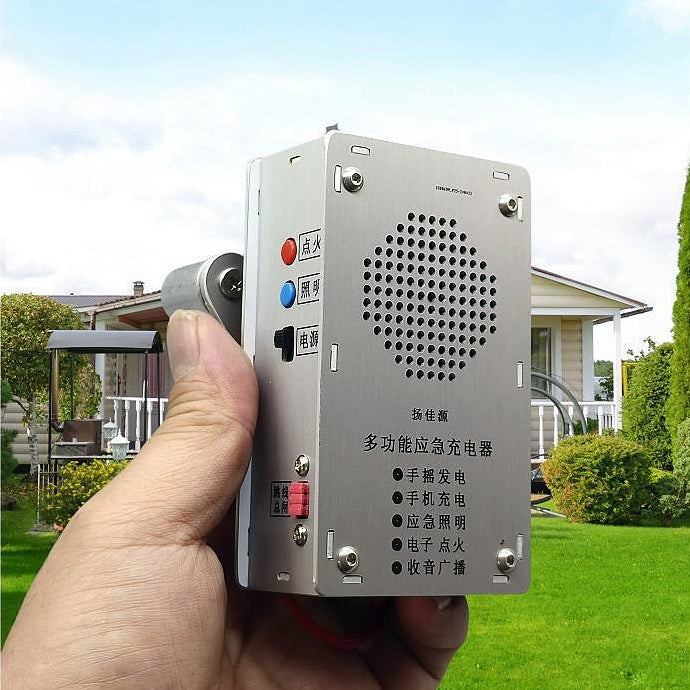 🔋 Awaryjna stacja zasilania z korbką – latarka, zapalniczka i powerbank (1000 mAh)