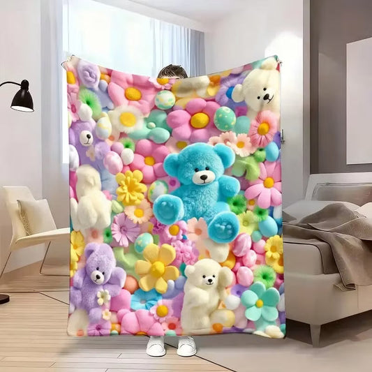 🧸Koc typu „teddy” w pastelowy kwiatowy wzór