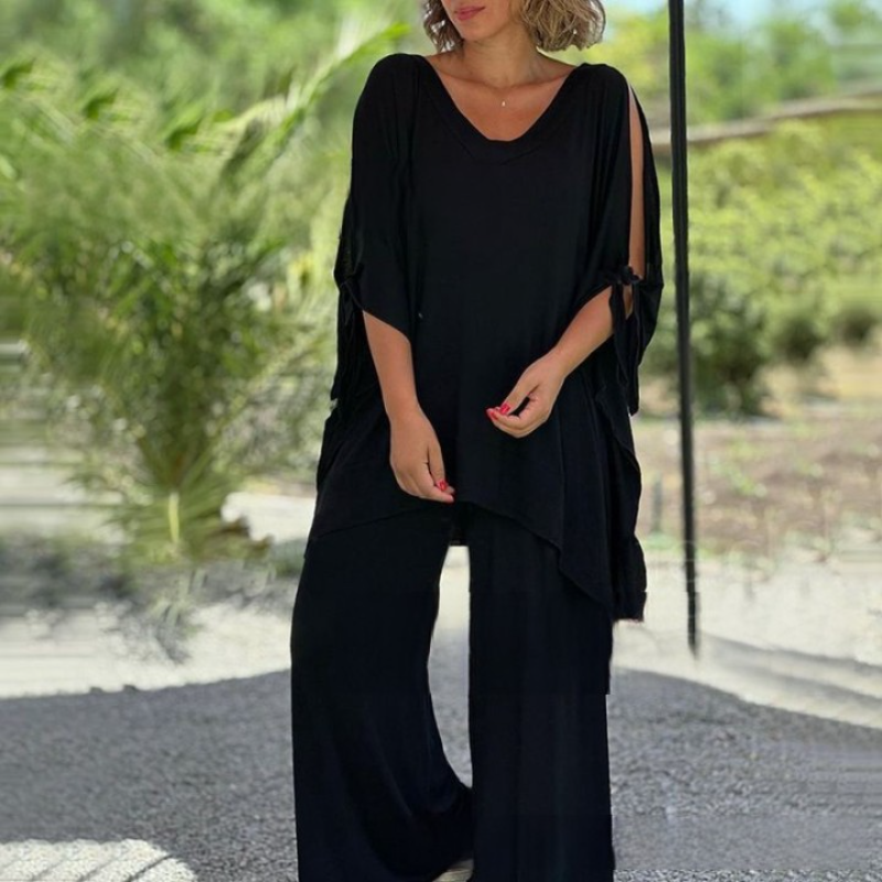 💝 Damski dwuczęściowy luźny top casualowy ze spodniami z szerokimi nogawkami