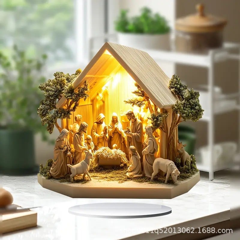 Noworodek, płaska dekoracja stołu z bożonarodzeniową scenką