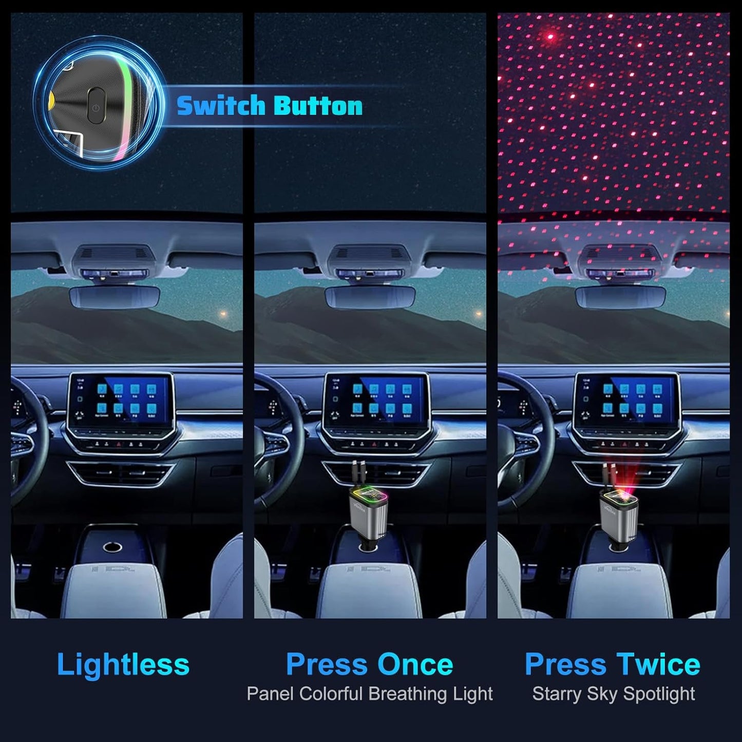 2025 New Model with Starlight Retractable 4-in-1 Car Fast Mobile Phone Charger
