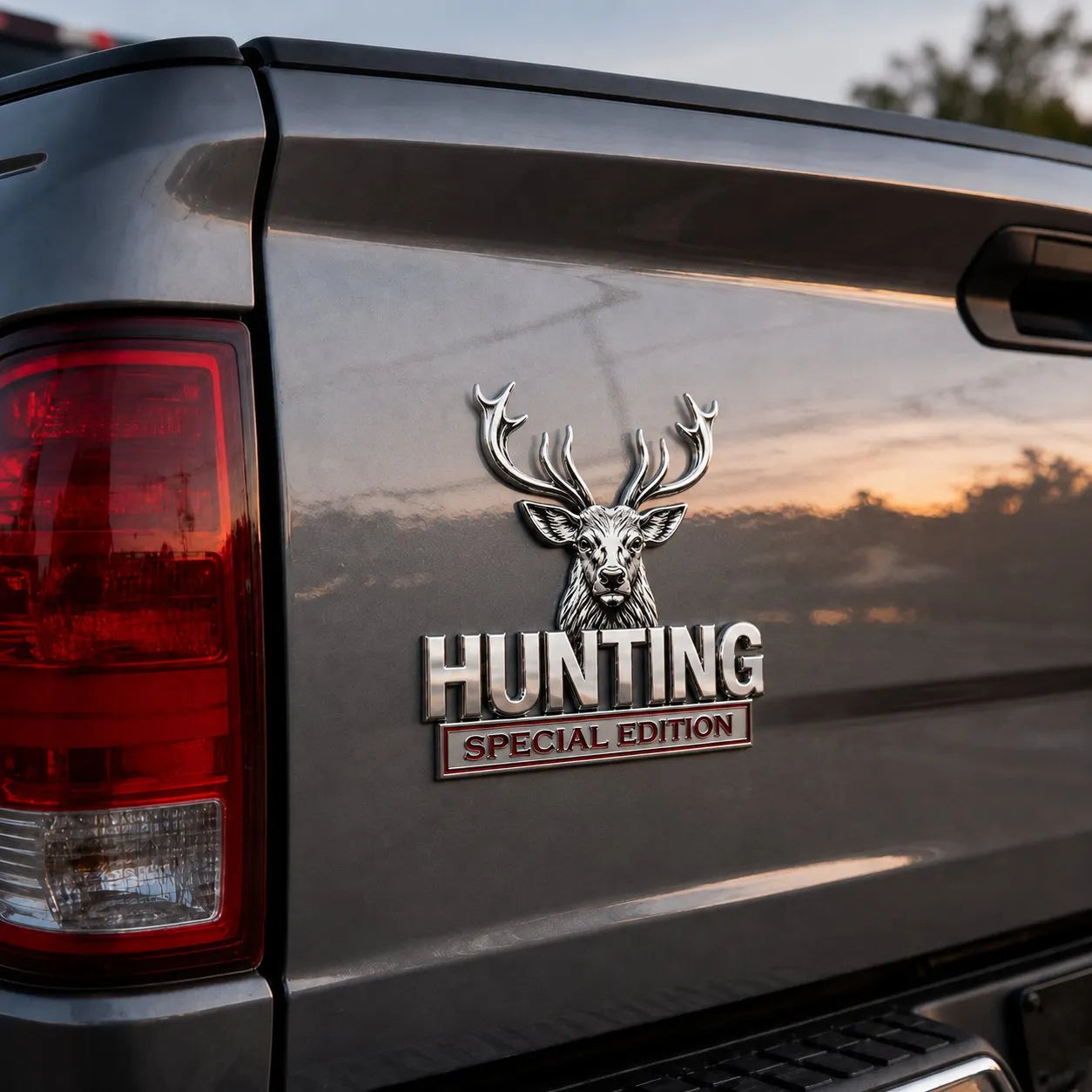 🦌 HUNTING Edycja Specjalna - metalowy emblemat 3D chromowany na samochód