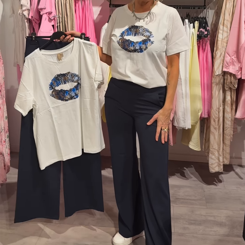 Dwuczęściowy komplet damski z nadrukiem, top i spodnie