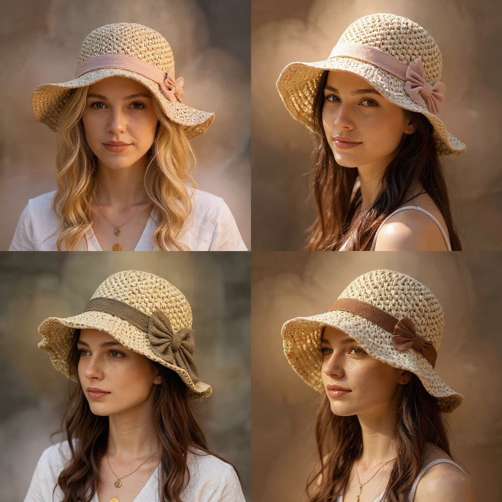 🎀 50% ZNIŻKI! 👒 Słomkowy Kapelusz Damski Retro z Kokardą – Składany, Przewiewny, Ochrona UV na Lato