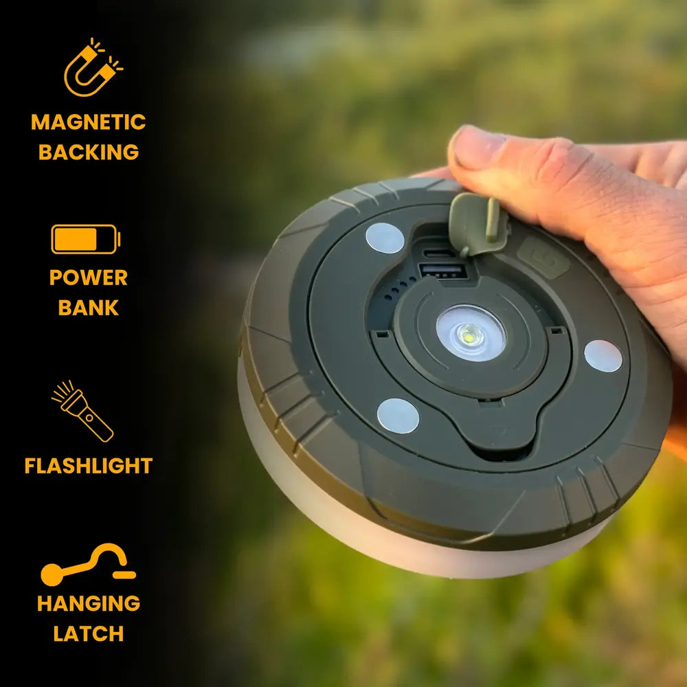 Lampa kempingowa Camp Lamp™💡 33-stopowy, zwijany łańcuch świetlny 🔋 8 godzin pracy na baterii 🌈 Wiele ustawień kolorów ⚙️ Montaż w kilka sekund