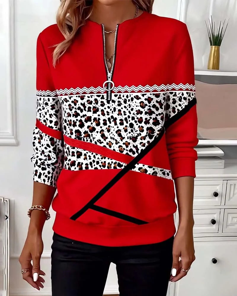 Bluza z nadrukiem i kołnierzem zapinanym na zamek