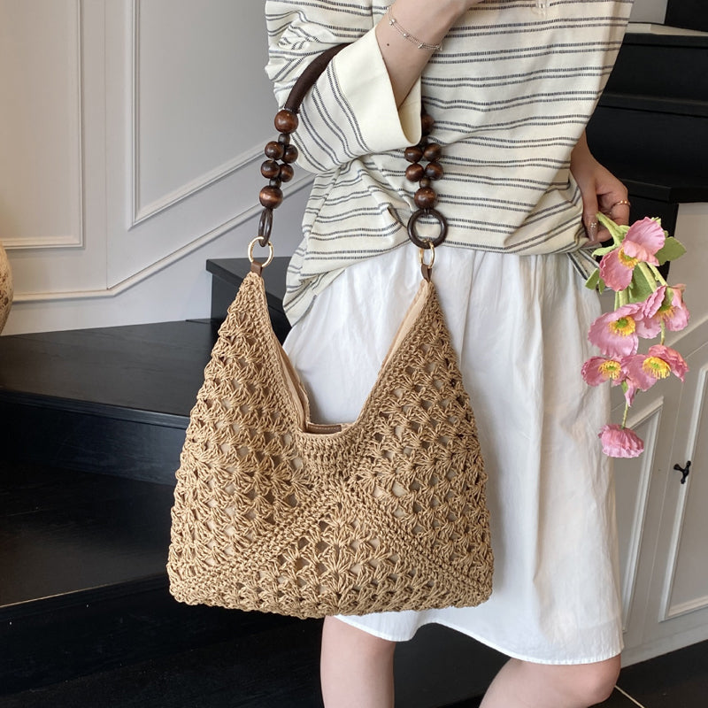 🌾 Torba w stylu boho, tkana – z podszewką | Lekka torba na ramię ze słomy – płatność przy odbiorze 🔥