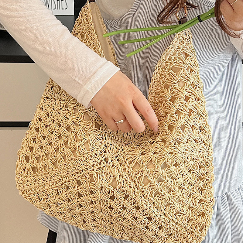 🌾 Torba w stylu boho, tkana – z podszewką | Lekka torba na ramię ze słomy – płatność przy odbiorze 🔥