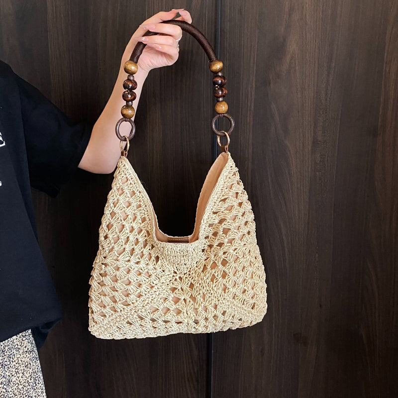 🌾 Torba w stylu boho, tkana – z podszewką | Lekka torba na ramię ze słomy – płatność przy odbiorze 🔥