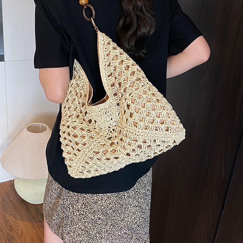 🌾 Torba w stylu boho, tkana – z podszewką | Lekka torba na ramię ze słomy – płatność przy odbiorze 🔥